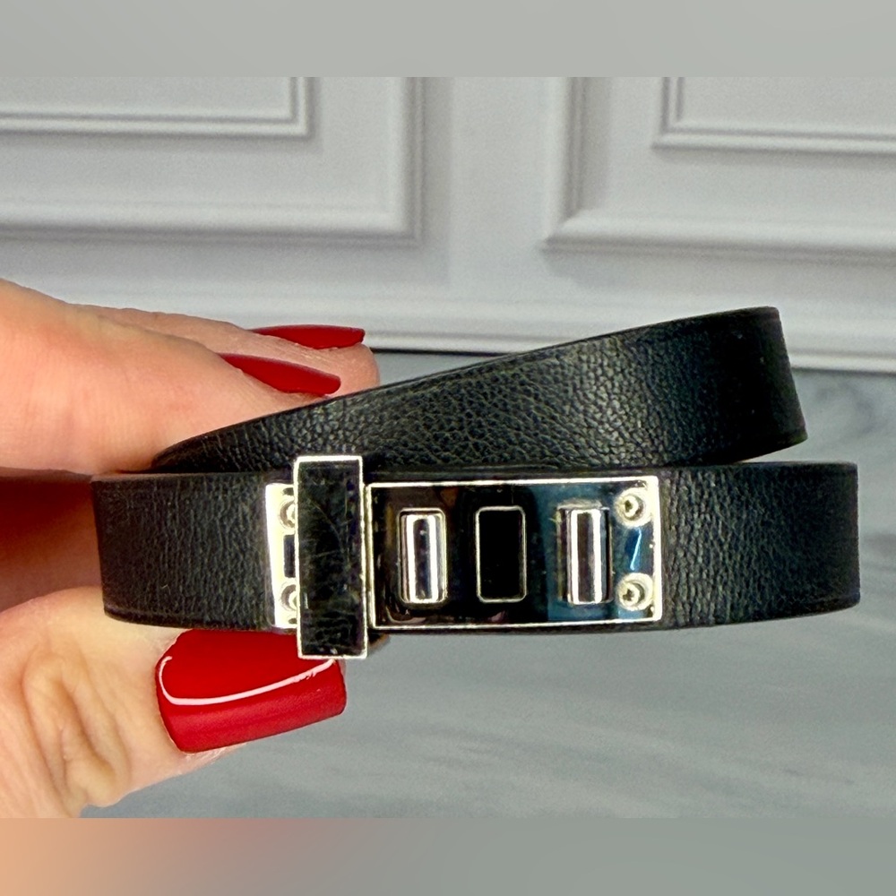 Hermes Black Mini Kelly Double Leather & Silver Hardware Bracelet | Full Set - Picture 4 of 12